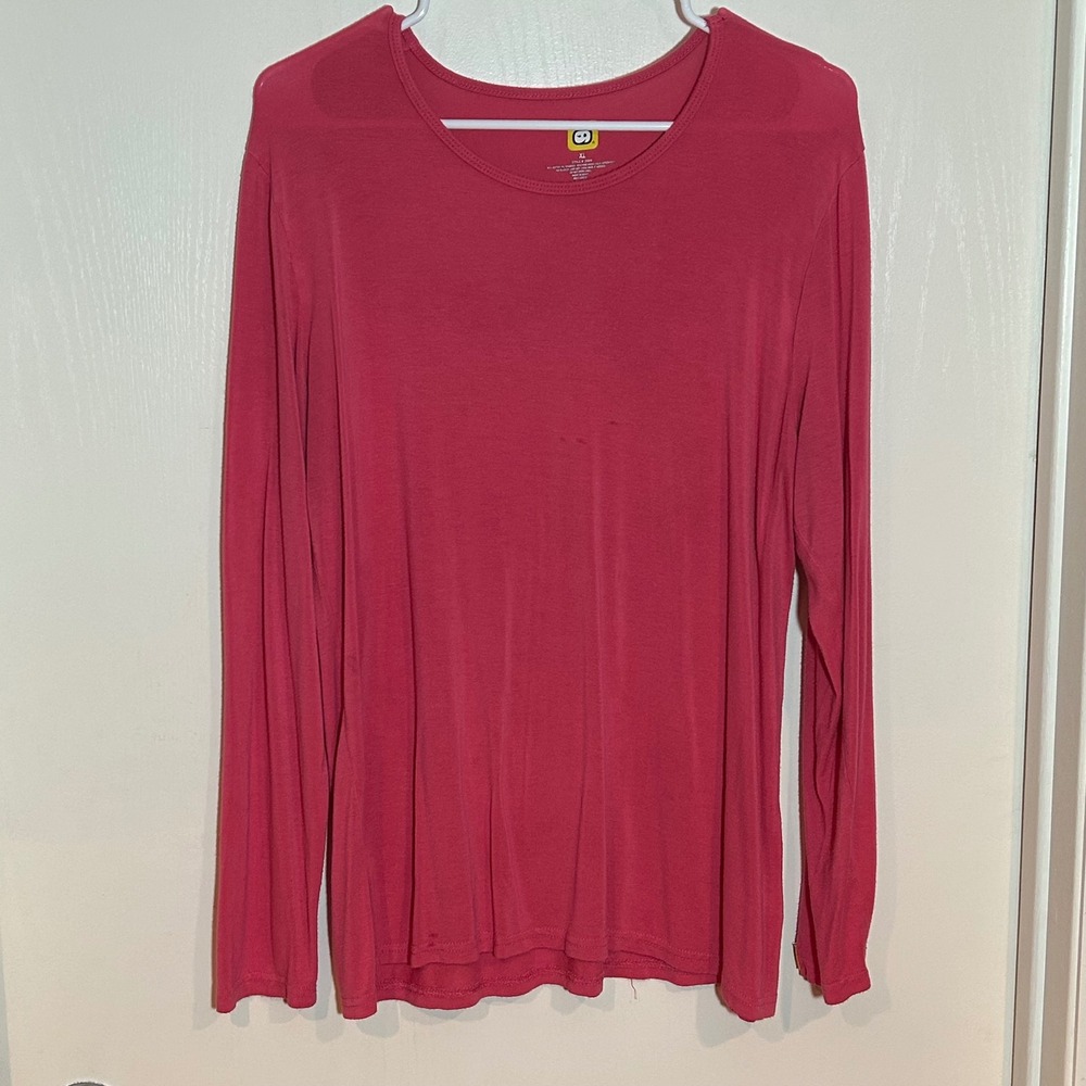 Wonderwink baselayer Long Sleeve Scoop Neck T-Shirt Pink Rayon Blend XL